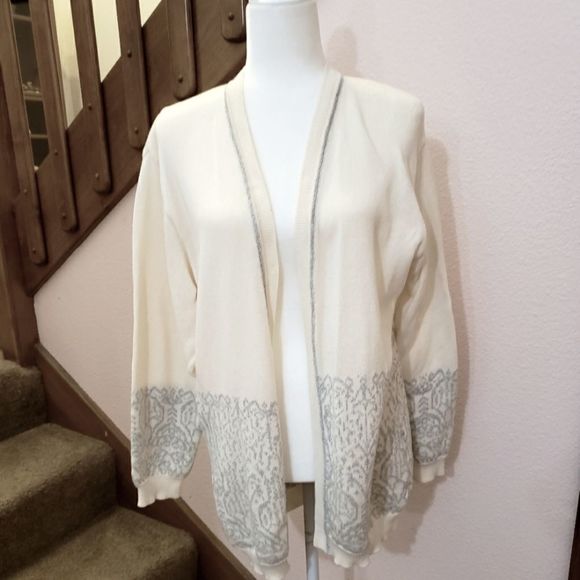 Open front cardigan by Laura Johnson for Foxcroft, L, ivory and grey - Picture 1 of 6